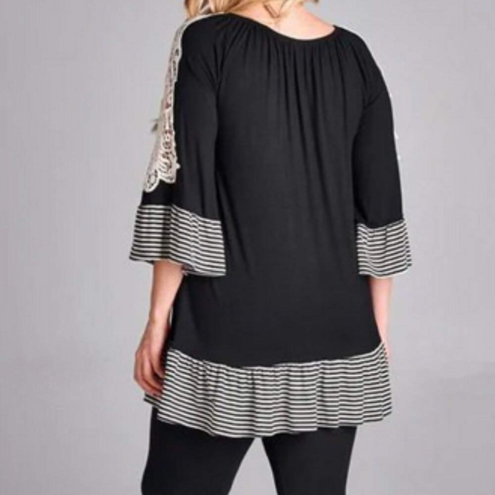Emerald Brand Mixed Media Black with Lace Tunic Top - Picture 10 of 16